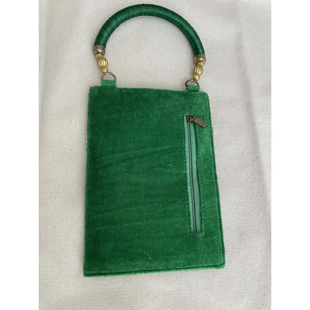 Women's elegant handbag made of velvet. Emerald color - Picture 5 of 9